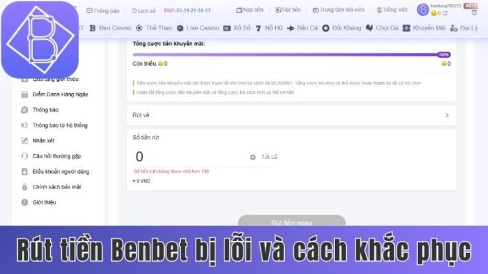 rút tiền Benbet bị lỗi